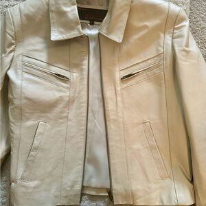 Women white leather coat